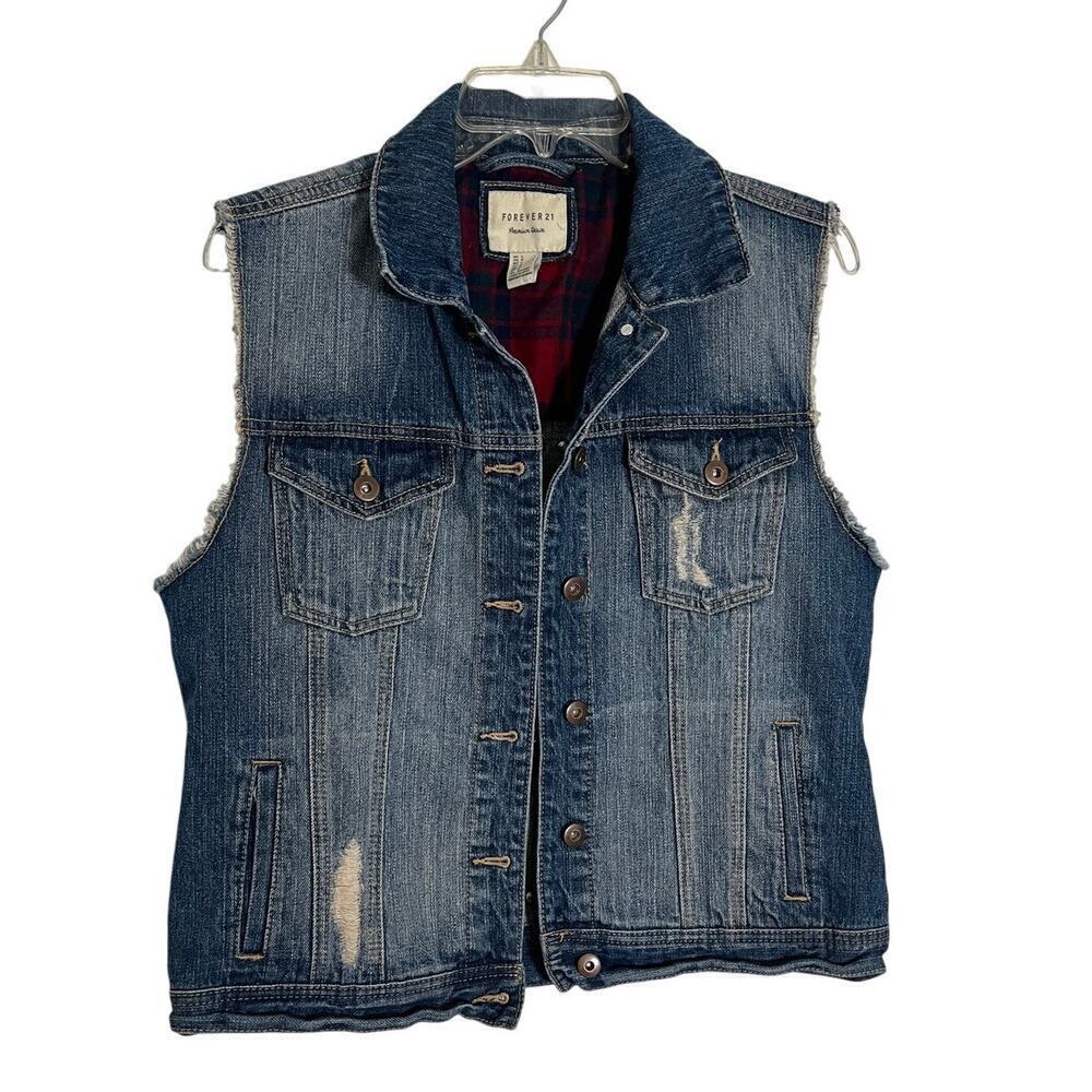 Forever 21 Premium Denim Distressed London Studded Vest EUC - Size Large
